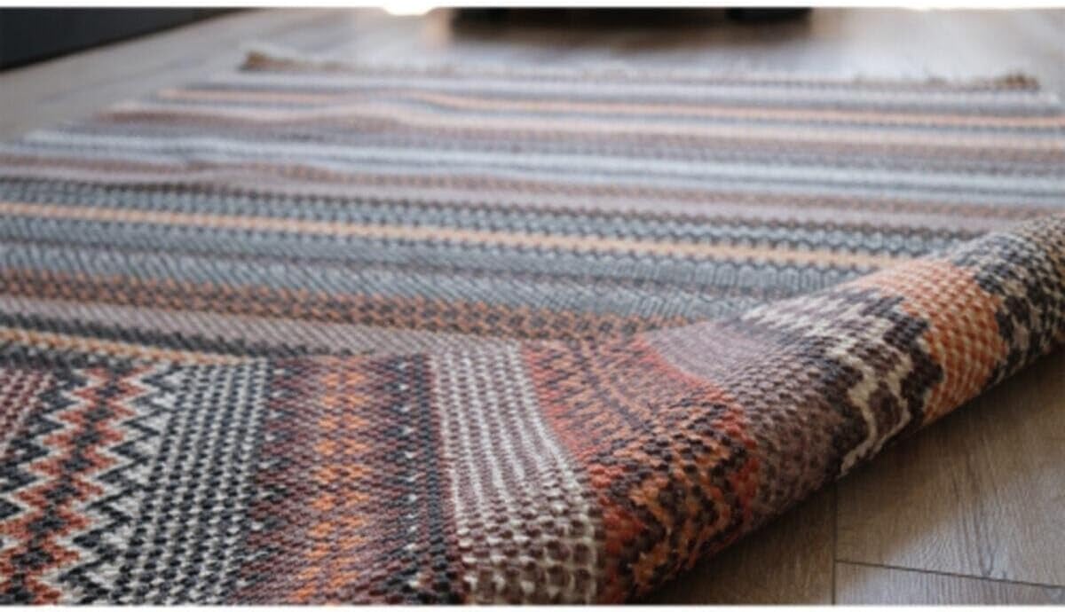 Area Rug Double Sided Fringed Brown Cotton Blend 49x49cm Modern Style Living Room Rug - Brown, 31x118 inch