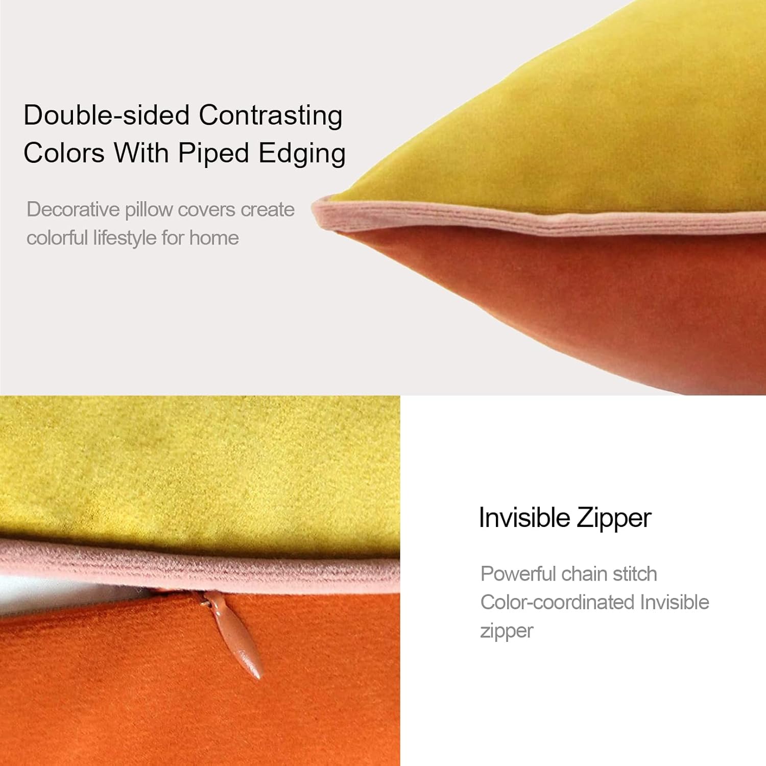 Btyrle Velvet Throw Pillow Covers 18x18 Inch Set of 4 Decorative Velour Pillowcases Double-Colored Cushion Covers for Sofa Couch,Warm-Edge