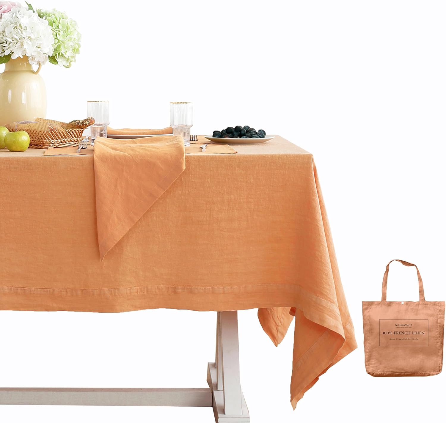 Linen World Linen Tablecloth,100% French Linen Natural Tablecloth 108" x 60" Inch,Washable Rectangular Tablecloth for Dining,Outdoor,Weddings and Restaurants,Decorative Thanksgiving Christmas