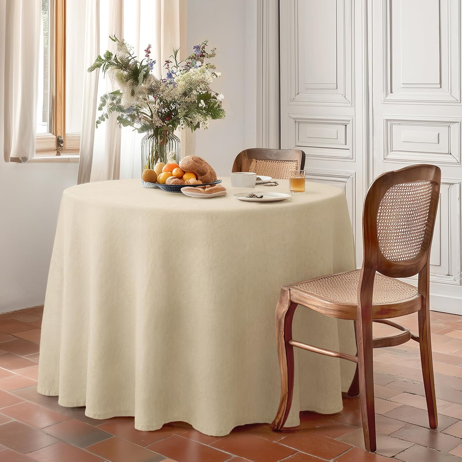 Linen World Linen Tablecloth,100% French Linen Natural Tablecloth 108" x 60" Inch,Washable Rectangular Tablecloth for Dining,Outdoor,Weddings and Restaurants,Decorative Thanksgiving Christmas