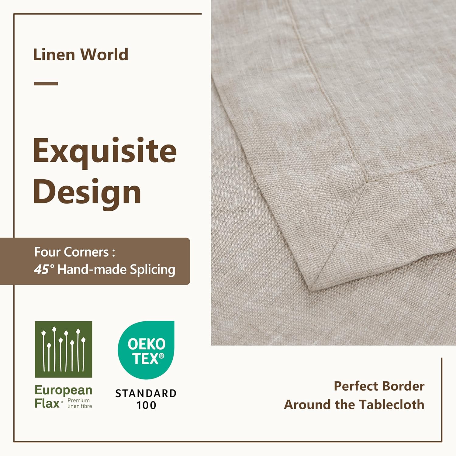 Linen World Linen Tablecloth,100% French Linen Natural Tablecloth 108" x 60" Inch,Washable Rectangular Tablecloth for Dining,Outdoor,Weddings and Restaurants,Decorative Thanksgiving Christmas