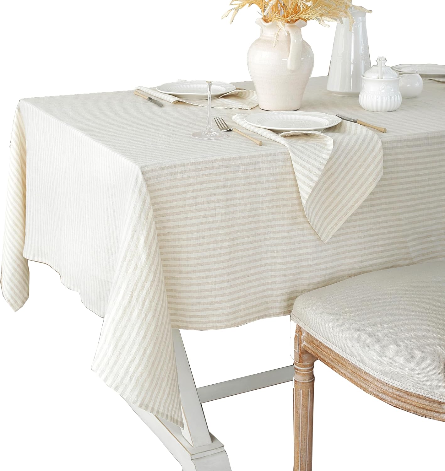 Linen World Linen Tablecloth,100% French Linen Natural Tablecloth 108" x 60" Inch,Washable Rectangular Tablecloth for Dining,Outdoor,Weddings and Restaurants,Decorative Thanksgiving Christmas