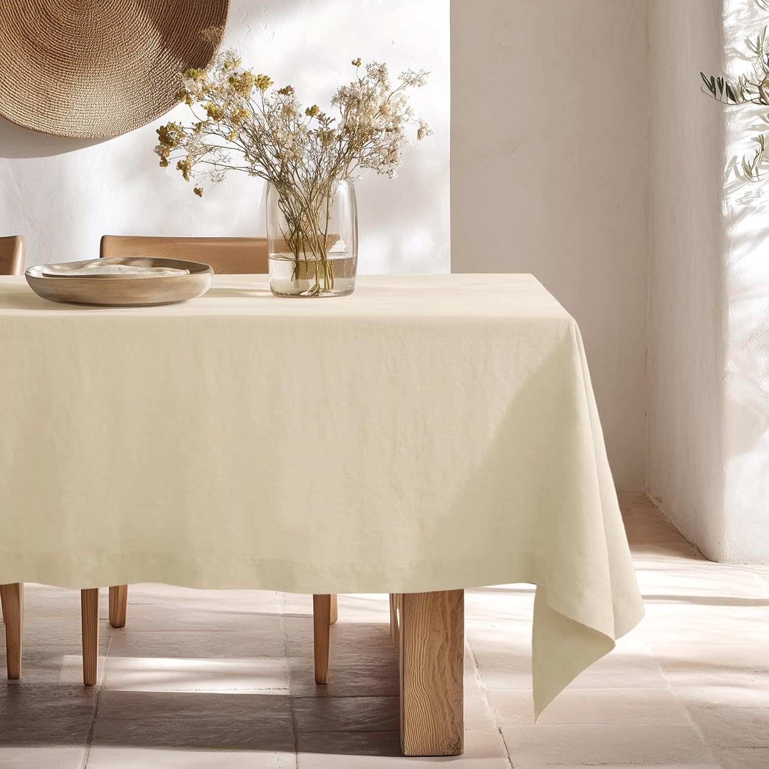 Linen World Linen Tablecloth,100% French Linen Natural Tablecloth 108" x 60" Inch,Washable Rectangular Tablecloth for Dining,Outdoor,Weddings and Restaurants,Decorative Thanksgiving Christmas