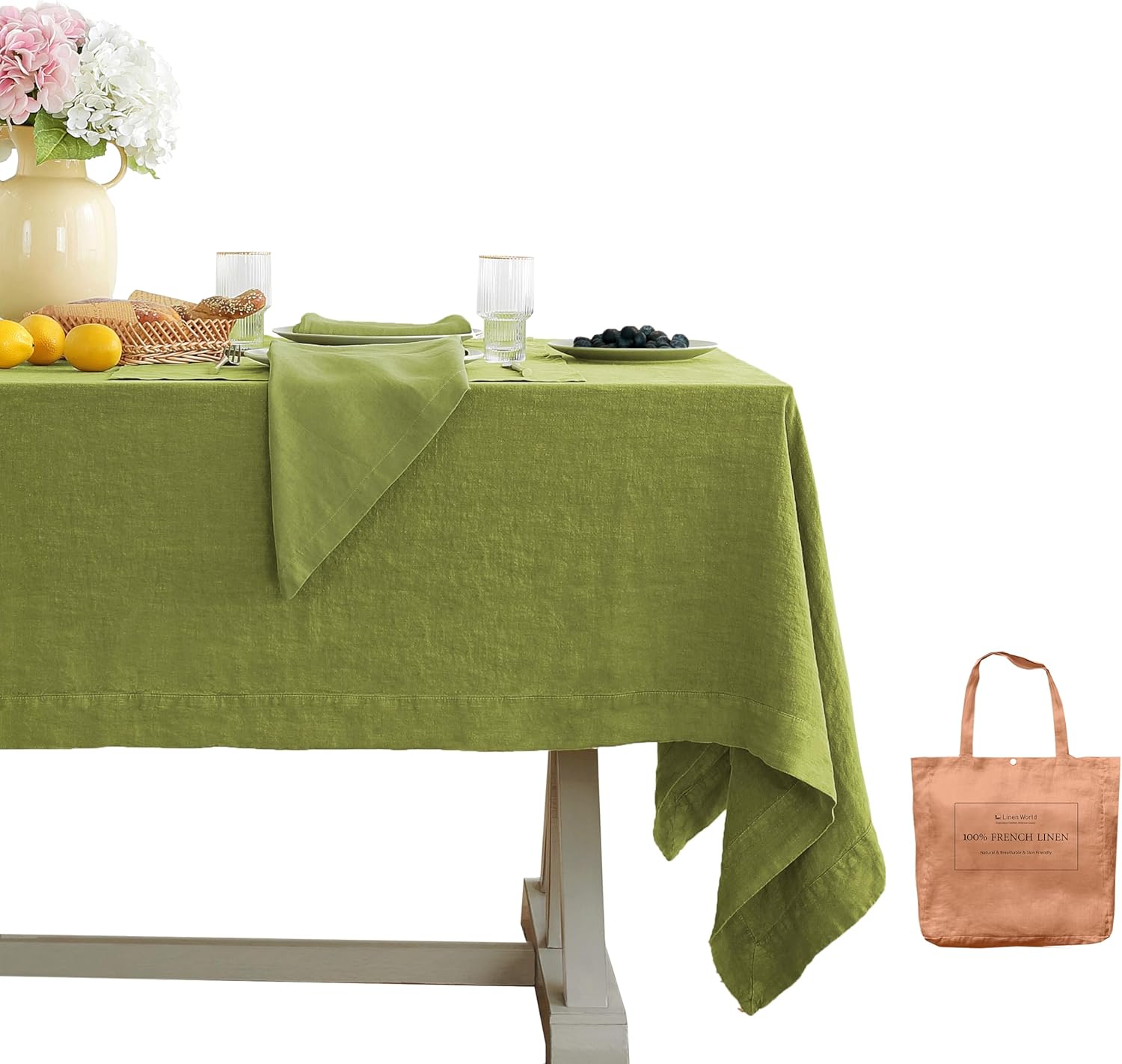 Linen World Linen Tablecloth,100% French Linen Natural Tablecloth 108" x 60" Inch,Washable Rectangular Tablecloth for Dining,Outdoor,Weddings and Restaurants,Decorative Thanksgiving Christmas