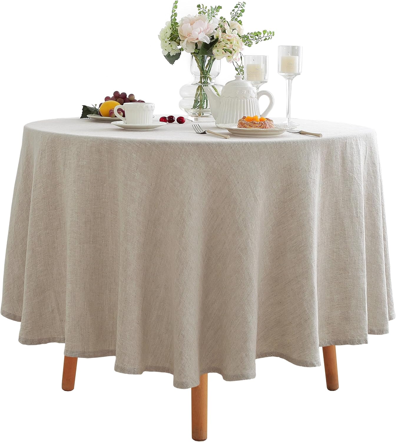 Linen World Linen Tablecloth,100% French Linen Natural Tablecloth 108" x 60" Inch,Washable Rectangular Tablecloth for Dining,Outdoor,Weddings and Restaurants,Decorative Thanksgiving Christmas