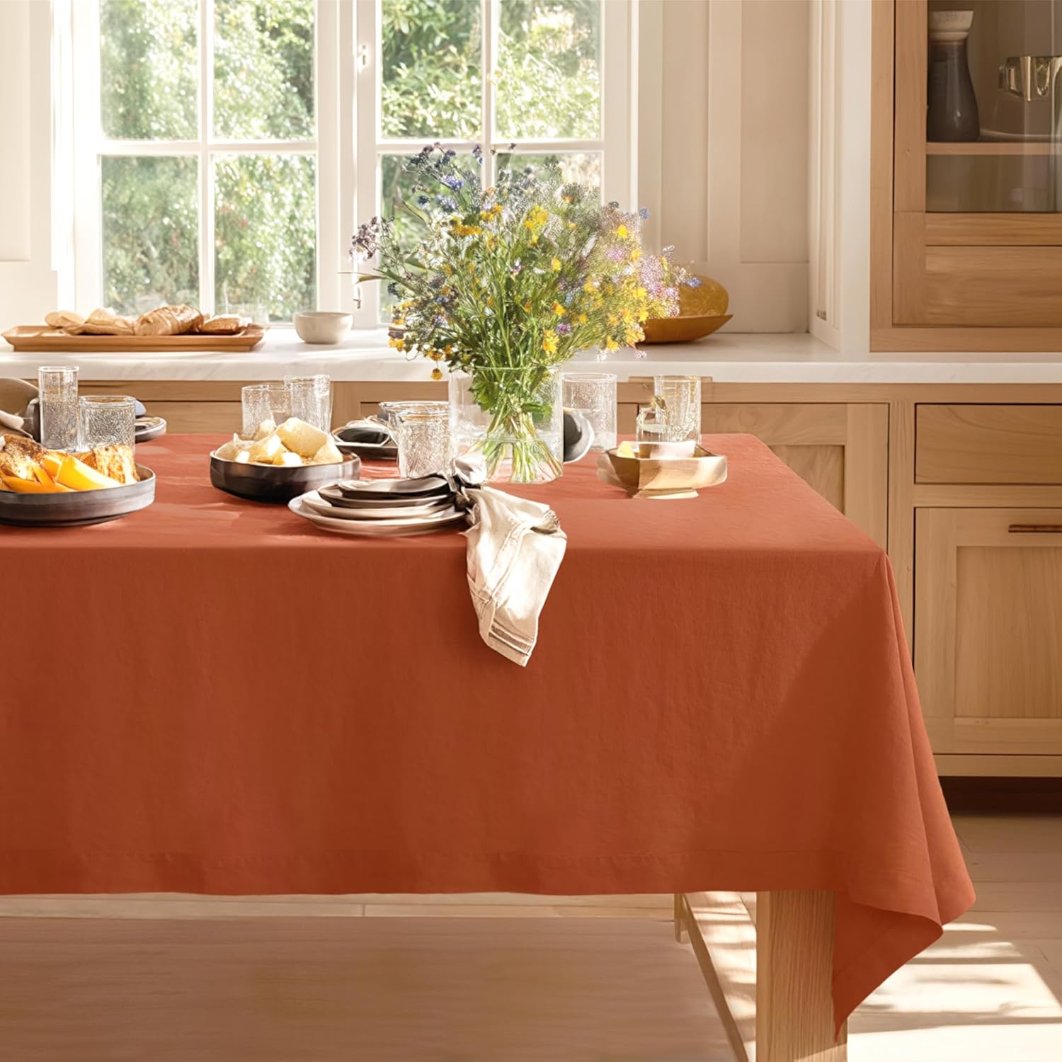 Linen World Linen Tablecloth,100% French Linen Natural Tablecloth 108" x 60" Inch,Washable Rectangular Tablecloth for Dining,Outdoor,Weddings and Restaurants,Decorative Thanksgiving Christmas