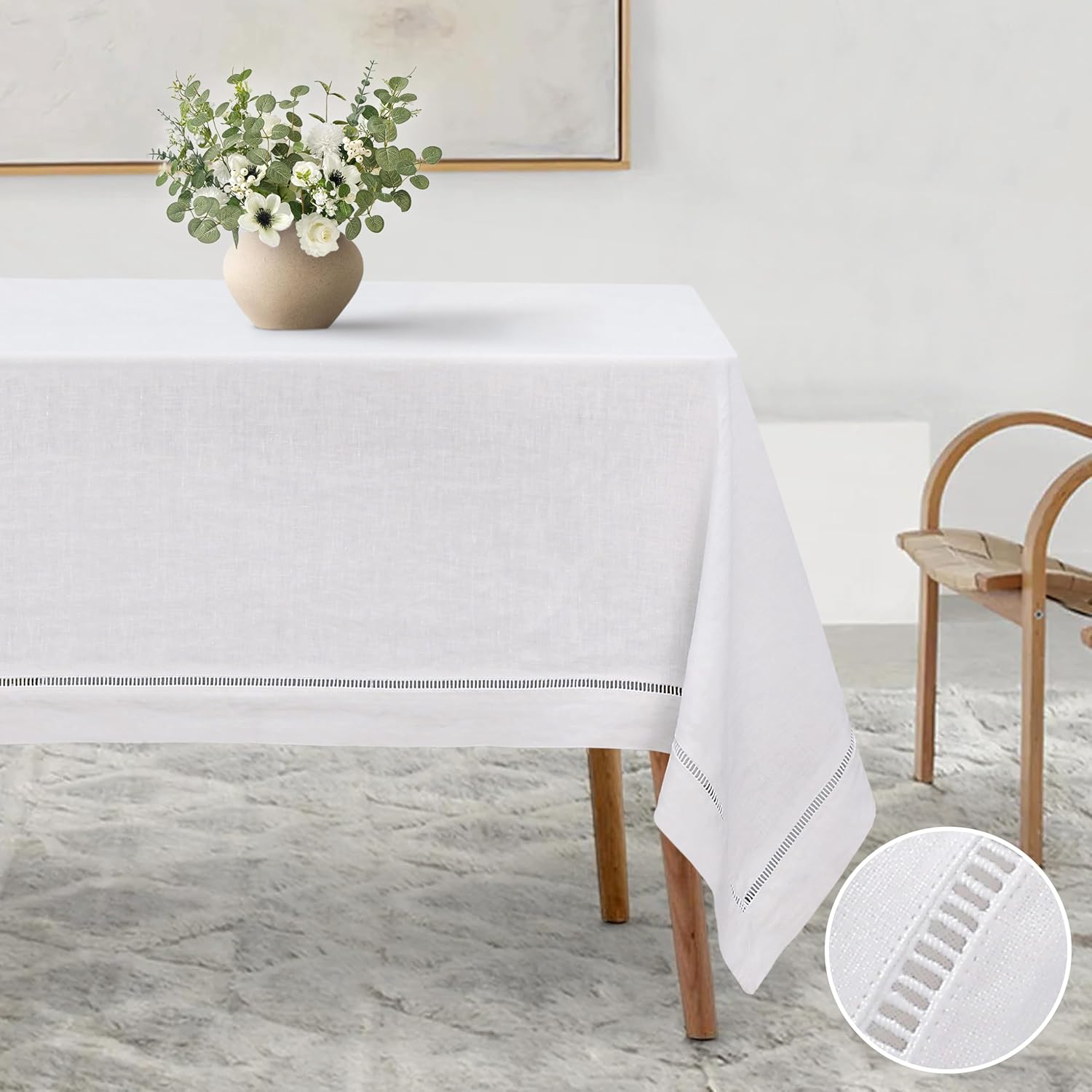 Linen World Linen Tablecloth,100% French Linen Natural Tablecloth 108" x 60" Inch,Washable Rectangular Tablecloth for Dining,Outdoor,Weddings and Restaurants,Decorative Thanksgiving Christmas