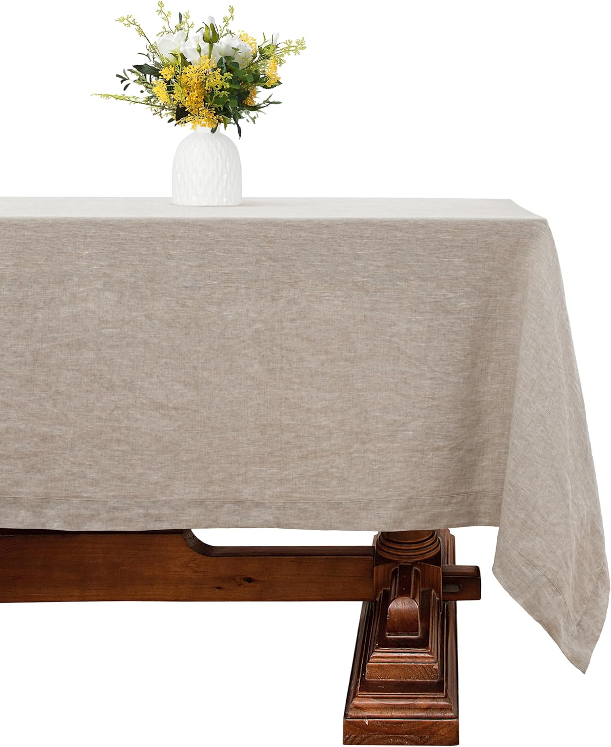Linen World Linen Tablecloth,100% French Linen Natural Tablecloth 108" x 60" Inch,Washable Rectangular Tablecloth for Dining,Outdoor,Weddings and Restaurants,Decorative Thanksgiving Christmas