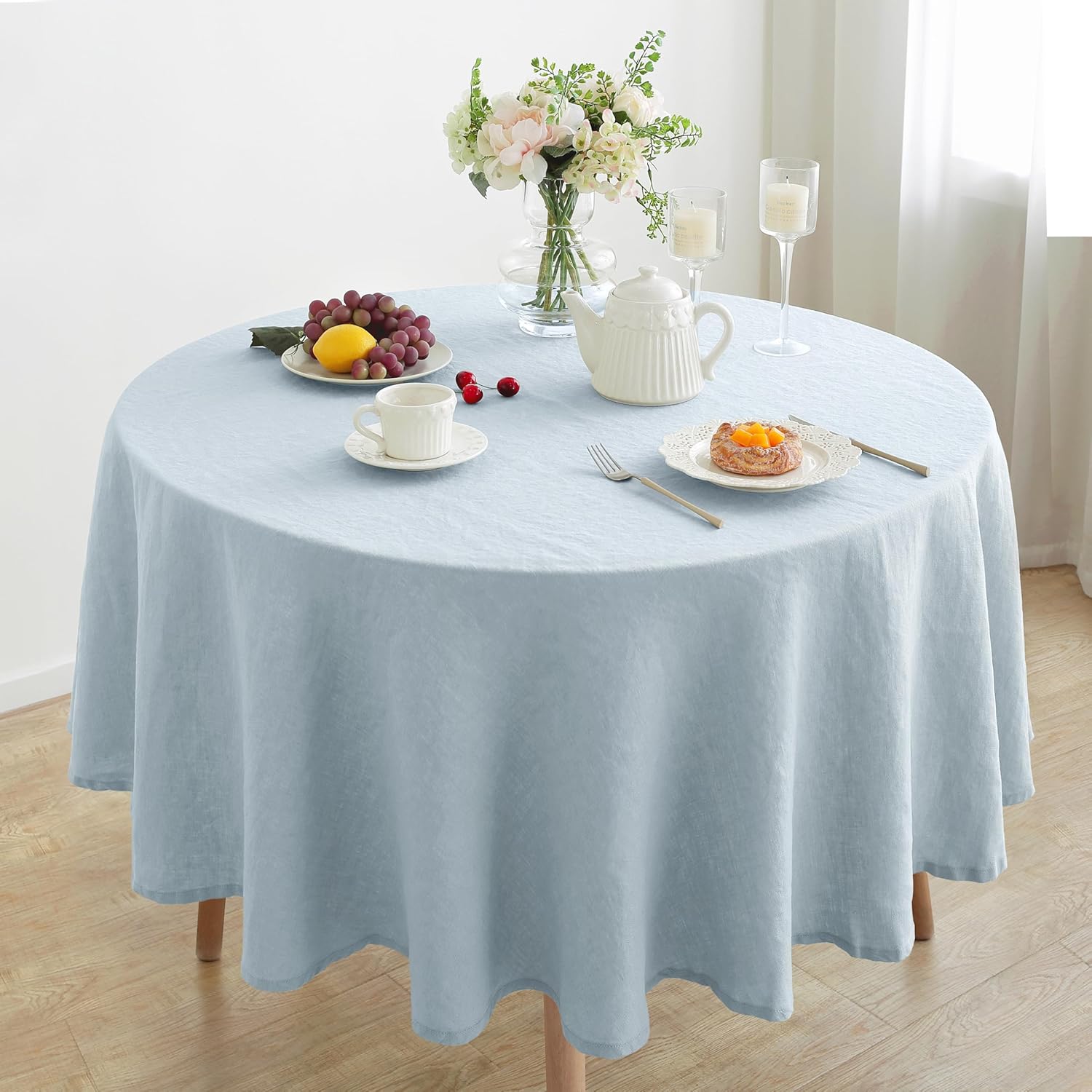 Linen World Linen Tablecloth,100% French Linen Natural Tablecloth 108" x 60" Inch,Washable Rectangular Tablecloth for Dining,Outdoor,Weddings and Restaurants,Decorative Thanksgiving Christmas