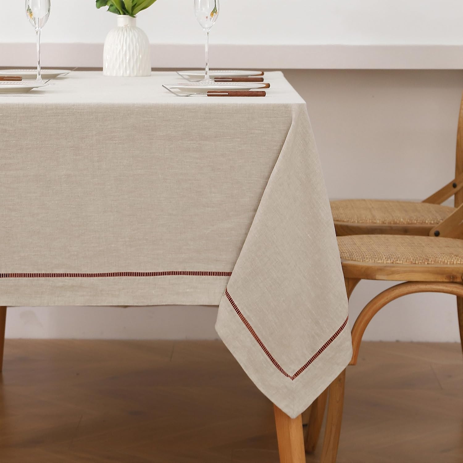 Linen World Linen Tablecloth,100% French Linen Natural Tablecloth 108" x 60" Inch,Washable Rectangular Tablecloth for Dining,Outdoor,Weddings and Restaurants,Decorative Thanksgiving Christmas