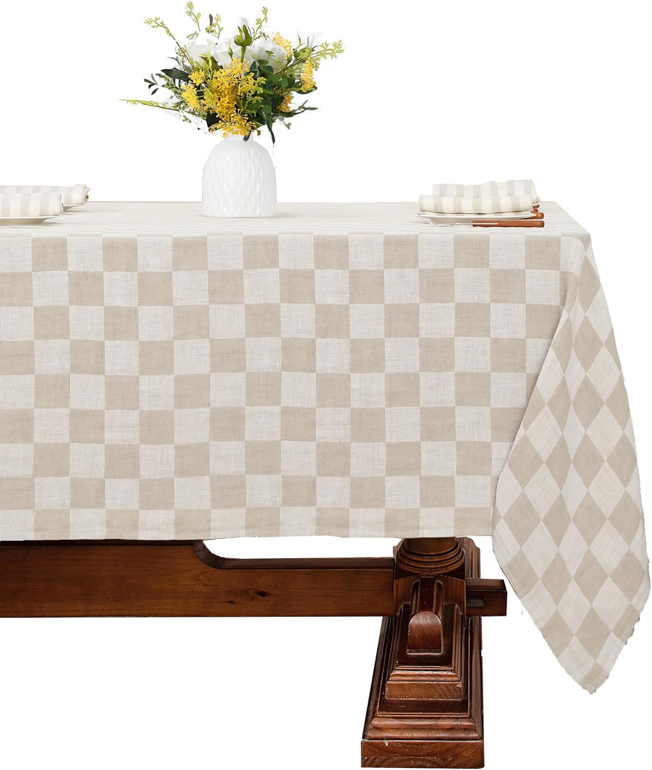 Linen World Linen Tablecloth,100% French Linen Natural Tablecloth 108" x 60" Inch,Washable Rectangular Tablecloth for Dining,Outdoor,Weddings and Restaurants,Decorative Thanksgiving Christmas