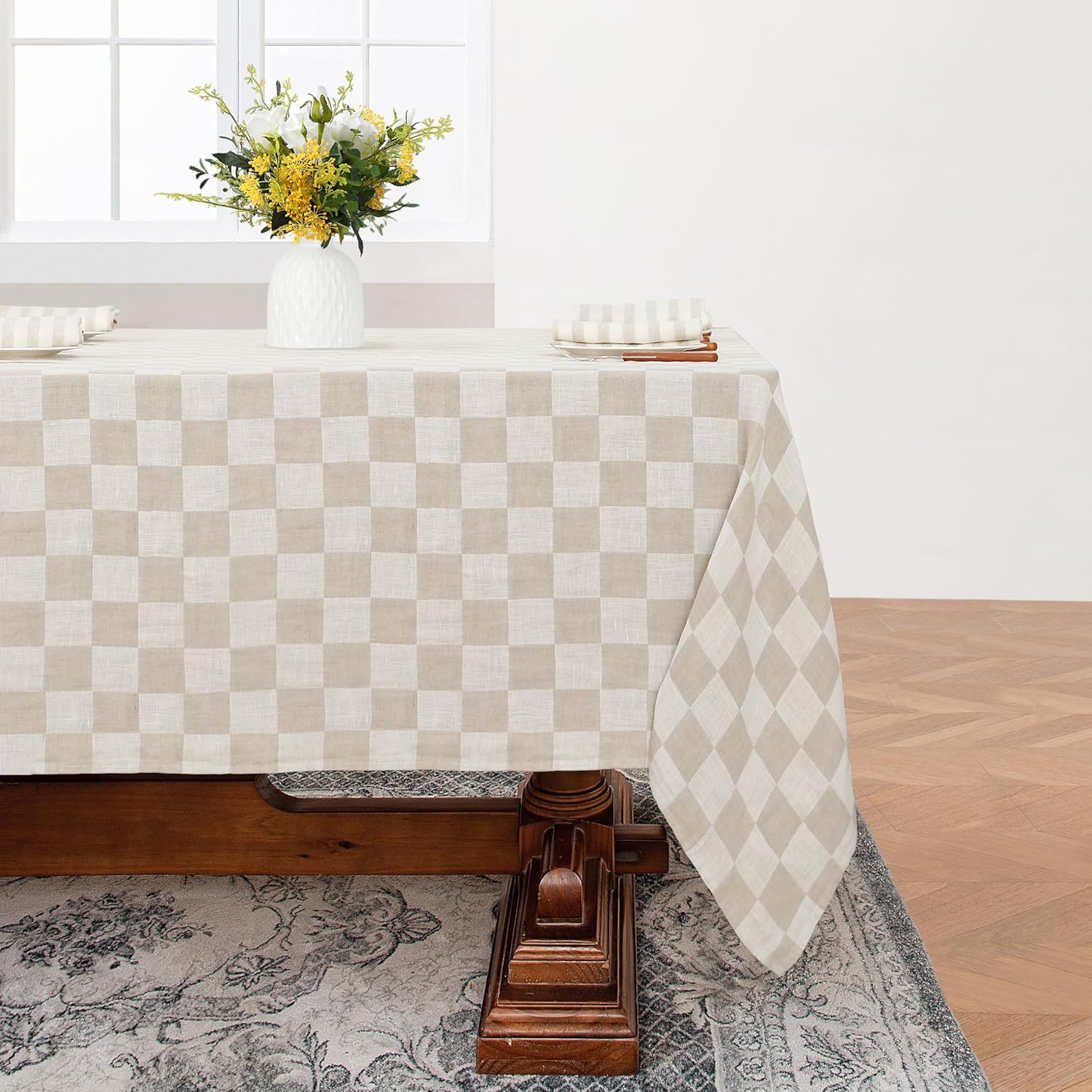 Linen World Linen Tablecloth,100% French Linen Natural Tablecloth 108" x 60" Inch,Washable Rectangular Tablecloth for Dining,Outdoor,Weddings and Restaurants,Decorative Thanksgiving Christmas