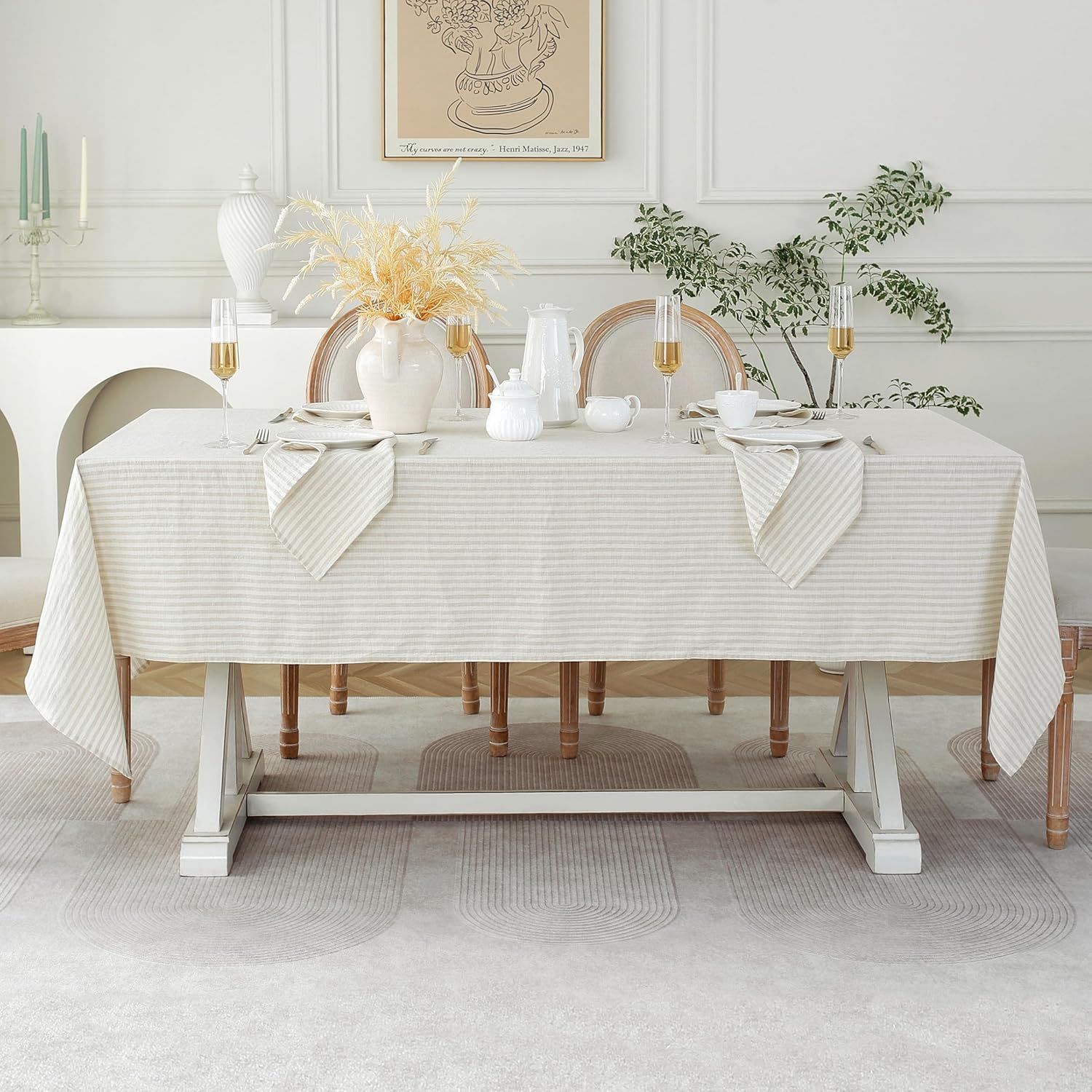 Linen World Linen Tablecloth,100% French Linen Natural Tablecloth 108" x 60" Inch,Washable Rectangular Tablecloth for Dining,Outdoor,Weddings and Restaurants,Decorative Thanksgiving Christmas