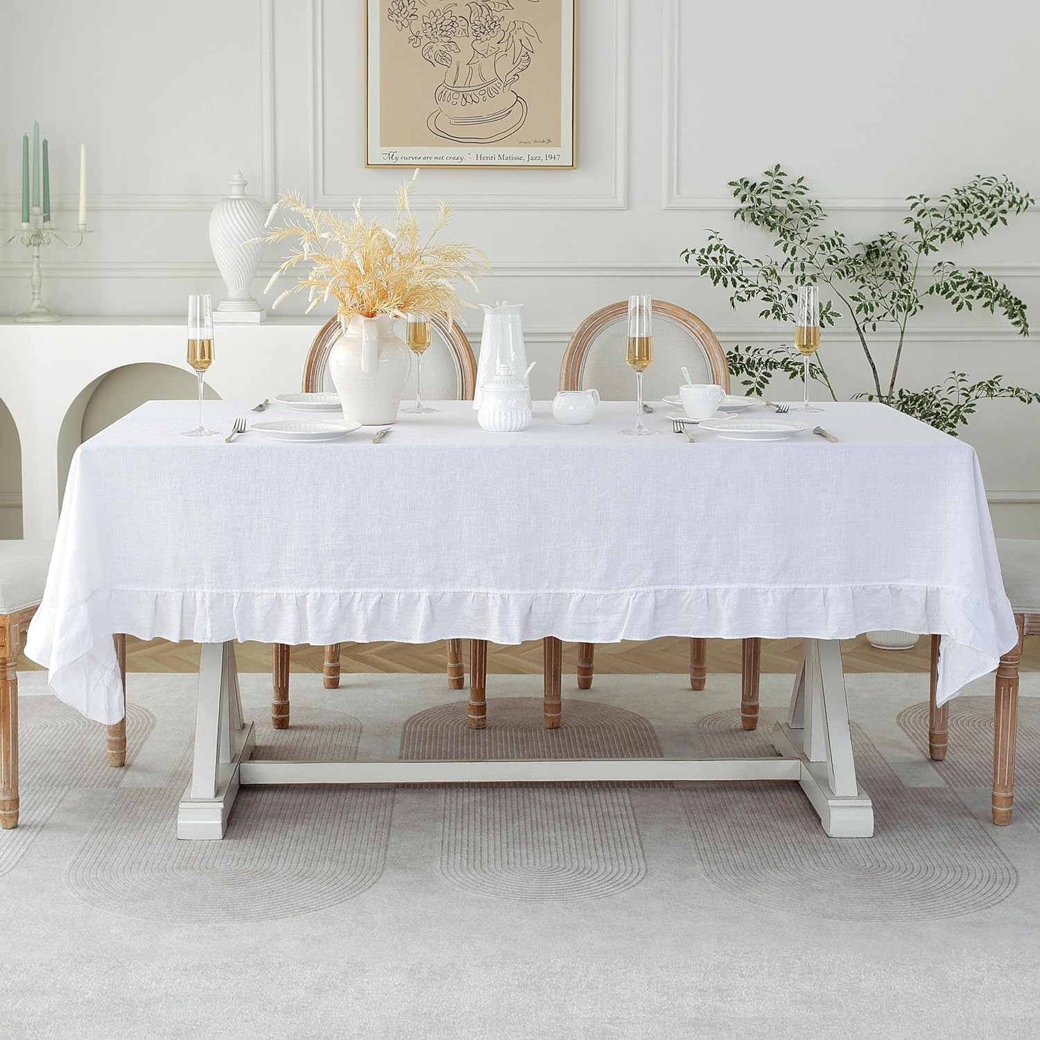 Linen World Linen Tablecloth,100% French Linen Natural Tablecloth 108" x 60" Inch,Washable Rectangular Tablecloth for Dining,Outdoor,Weddings and Restaurants,Decorative Thanksgiving Christmas