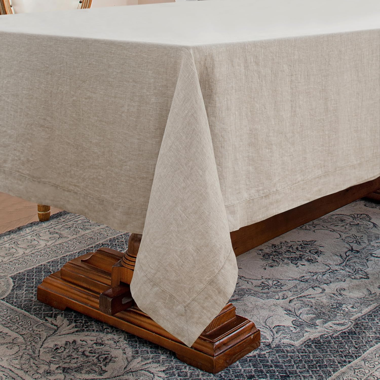 Linen World Linen Tablecloth,100% French Linen Natural Tablecloth 108" x 60" Inch,Washable Rectangular Tablecloth for Dining,Outdoor,Weddings and Restaurants,Decorative Thanksgiving Christmas