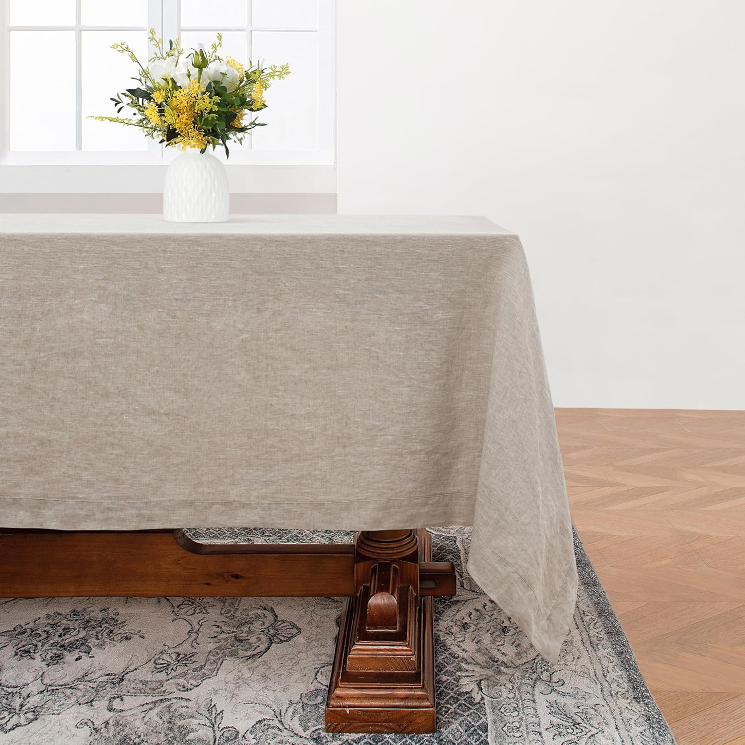 Linen World Linen Tablecloth,100% French Linen Natural Tablecloth 108" x 60" Inch,Washable Rectangular Tablecloth for Dining,Outdoor,Weddings and Restaurants,Decorative Thanksgiving Christmas