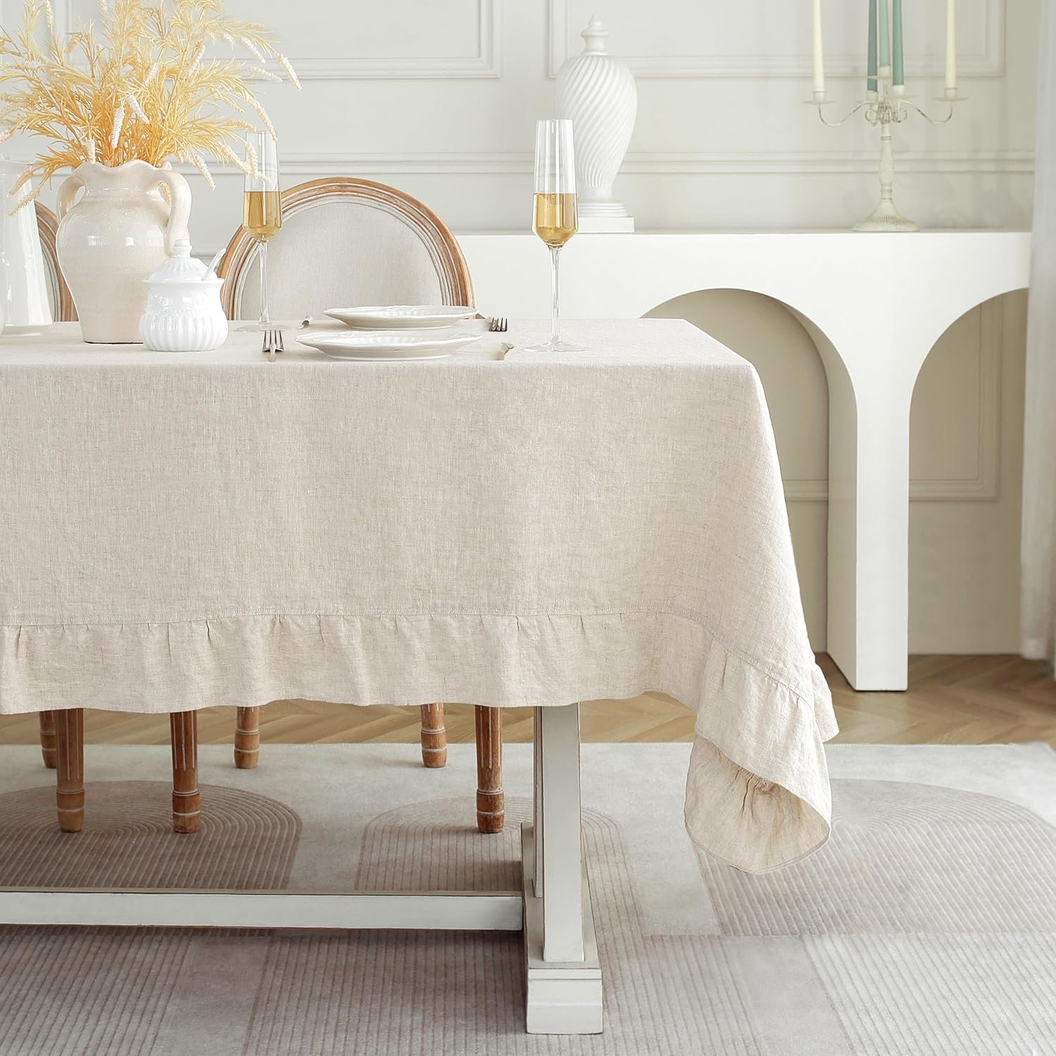 Linen World Linen Tablecloth,100% French Linen Natural Tablecloth 108" x 60" Inch,Washable Rectangular Tablecloth for Dining,Outdoor,Weddings and Restaurants,Decorative Thanksgiving Christmas