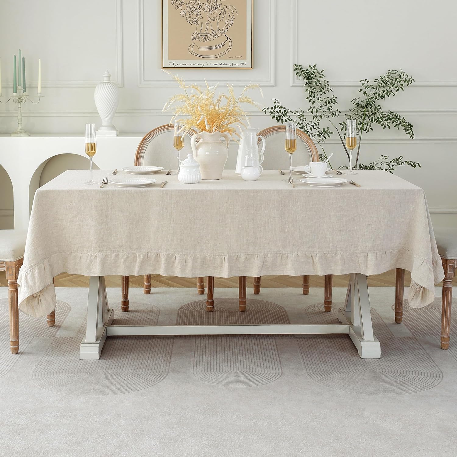 Linen World Linen Tablecloth,100% French Linen Natural Tablecloth 108" x 60" Inch,Washable Rectangular Tablecloth for Dining,Outdoor,Weddings and Restaurants,Decorative Thanksgiving Christmas